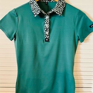 NWT Bad Birdie Green Polo Shirt with Animal Print Collar